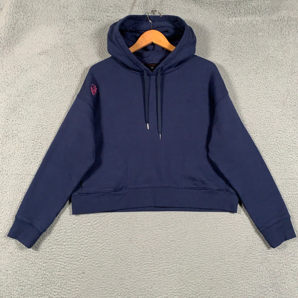 Greyson Cropped Boxy Pullover Hoodie Sweatshirt Women's Medium M Navy Octopus